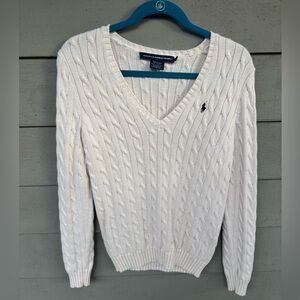 Ralph Lauren Cream Cable Knit V-Neck Sweater Medium